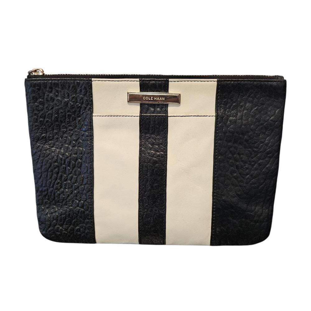 COLE HAAN‎ Pouch Clutch Wallet Black/White Pebble Leather Cosmetic MakeUp Bag